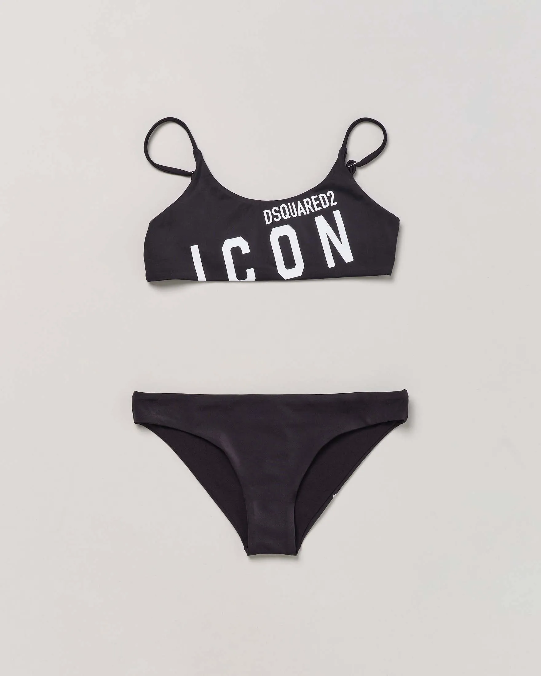 Black Sports Bikini with Straps and White Icon Logo 12-16 years
