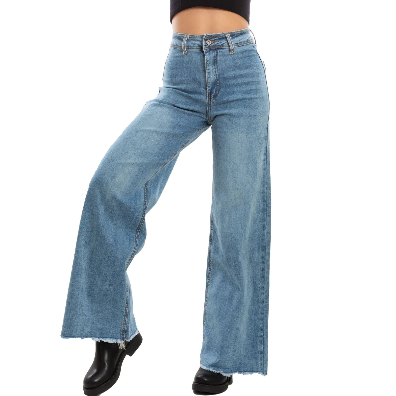 Jeans Palazzo Gamba Larga Vita Alta Baggy Vi-6302