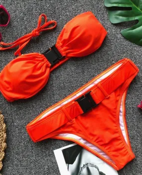 Women's push-up bandeau bikini in orange red swimsuit female swimsuit bikini swimwear bikini con